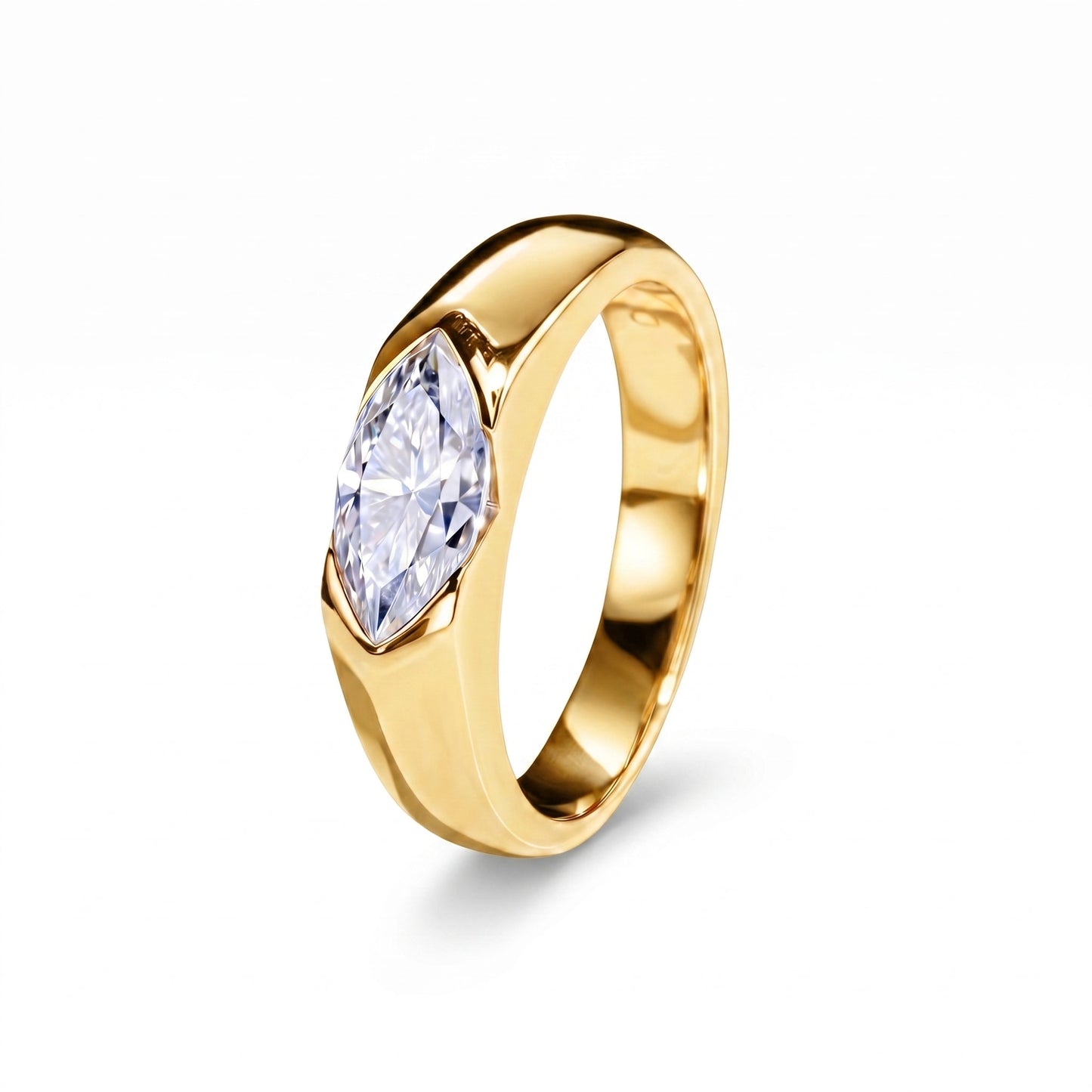 1CT marquise east-west solitaire ring in gold-plated on white background