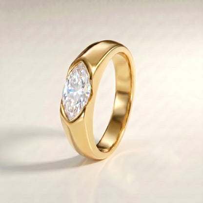 1CT Marquise East West Solitaire with Signet Band Engagement Ring