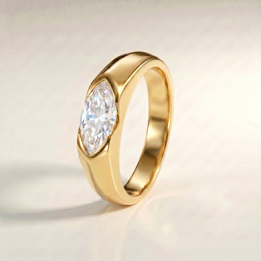1CT Marquise East West Solitaire with Signet Band Engagement Ring