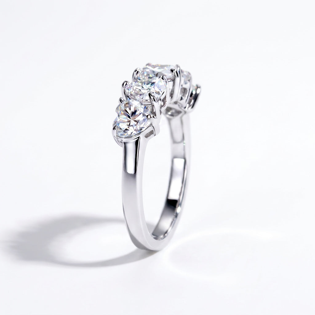 Heart Shaped Moissanite Half Eternity Ring