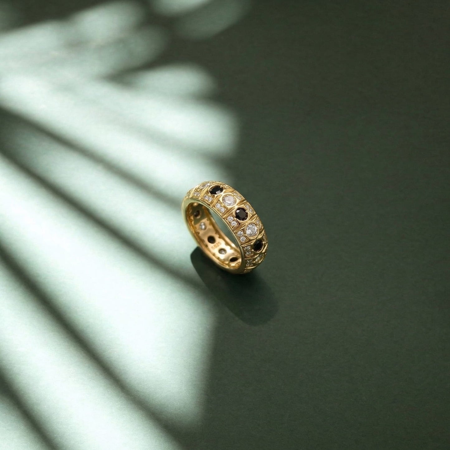 black and white moissanite engagement ring wedding band in gold color