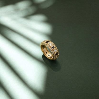 black and white moissanite engagement ring wedding band in gold color