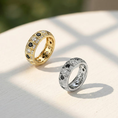 black and white moissanite engagement ring in gold/silver color